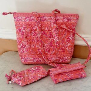 Vera Bradley Large Tote Bundle Make Up Case & Wallet